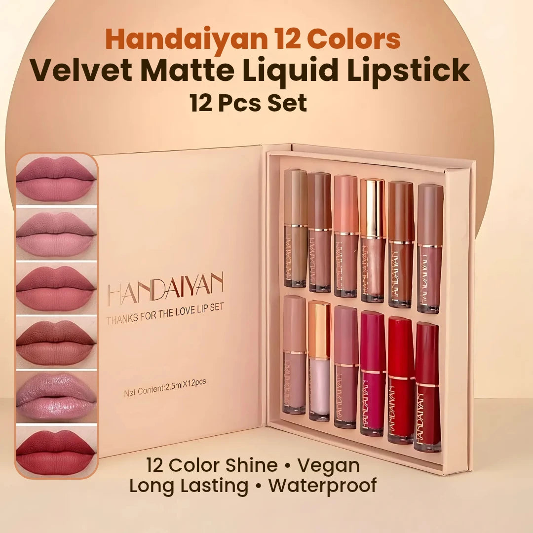 12 Colors Handaiyan Velvet Matte Liquid Lipstick Set