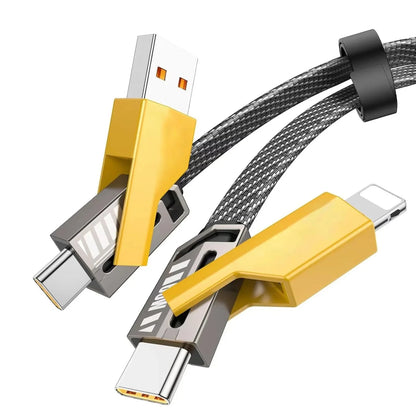 4-in-1 Fast Charging Cable – USB to Type-C, Micro USB & Lightning Charger with Braided Design