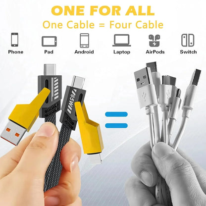 4-in-1 Fast Charging Cable – USB to Type-C, Micro USB & Lightning Charger with Braided Design