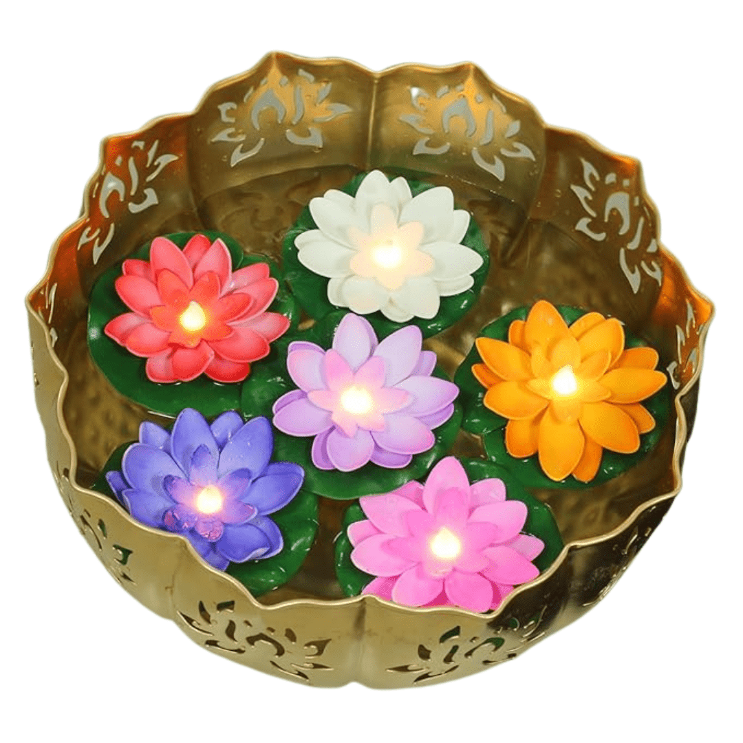 6 Pcs Lotus Flower Shape Floating Sensor LED Light