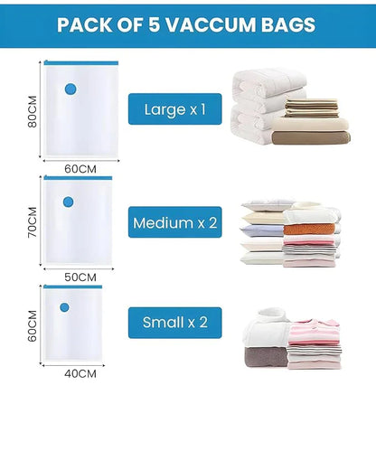Vacuum Storage Bags - 5pcs (With Free Hand Pump)