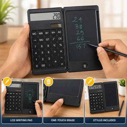 Foldable Digital Calculator with Reusable Writing Pad