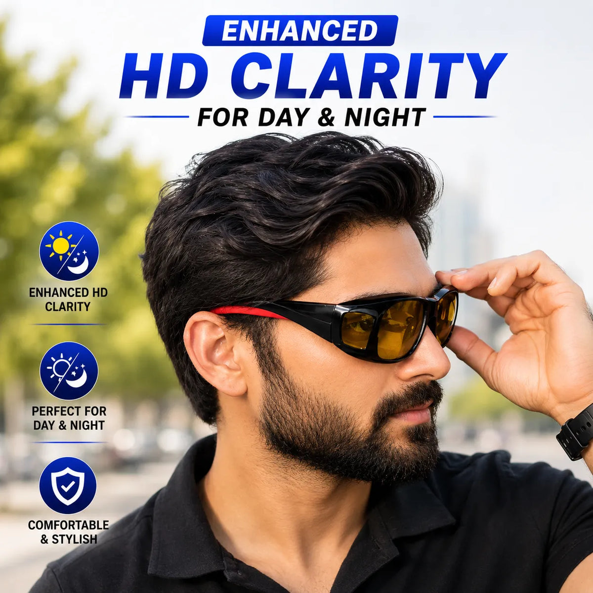 Day & Night Wrap-Around HD Vision Glasses with FREE Wireless Earbuds