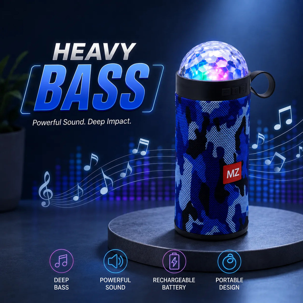 Portable Wireless Bluetooth Speaker with RGB Disco Lights