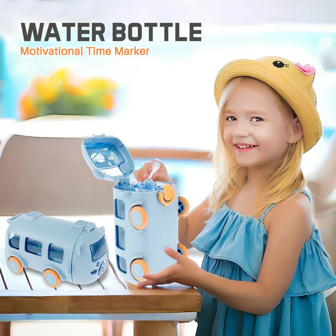 Bus Design Water Bottle with Wheels – School Water Bottle for Kids