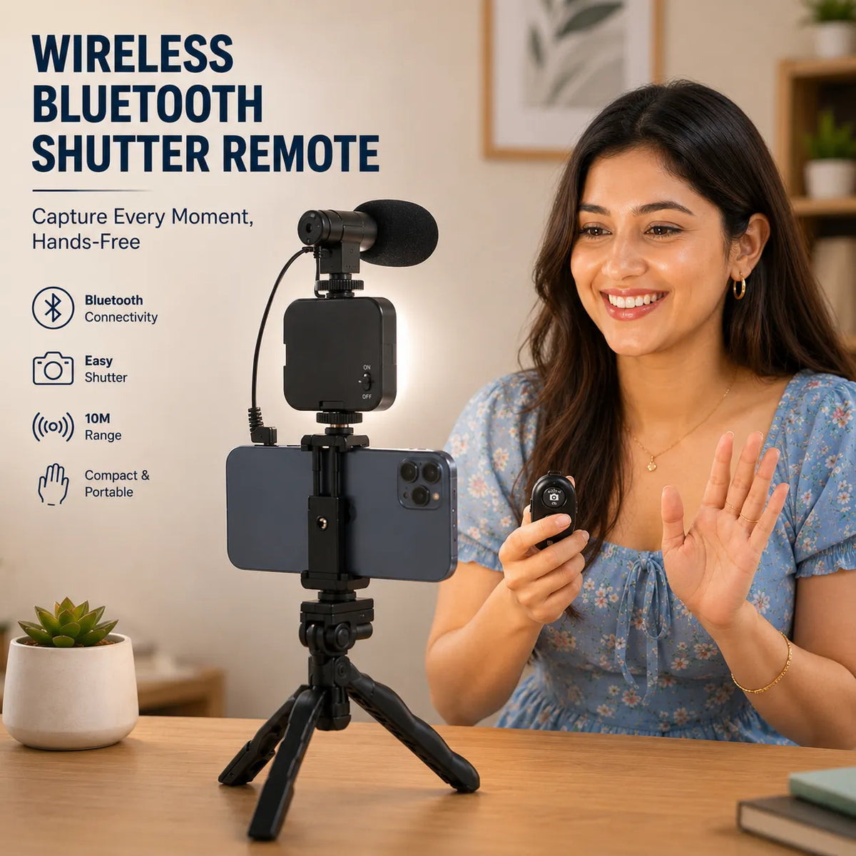 Smart Remote-Controlled Video Creator Kit with LED Light, Microphone & Tripod