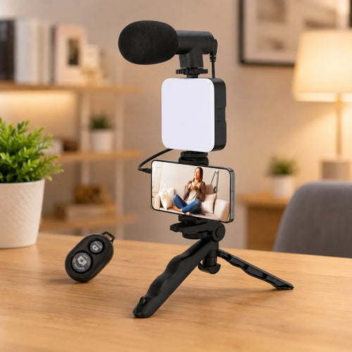 Smart Remote-Controlled Video Creator Kit with LED Light, Microphone & Tripod