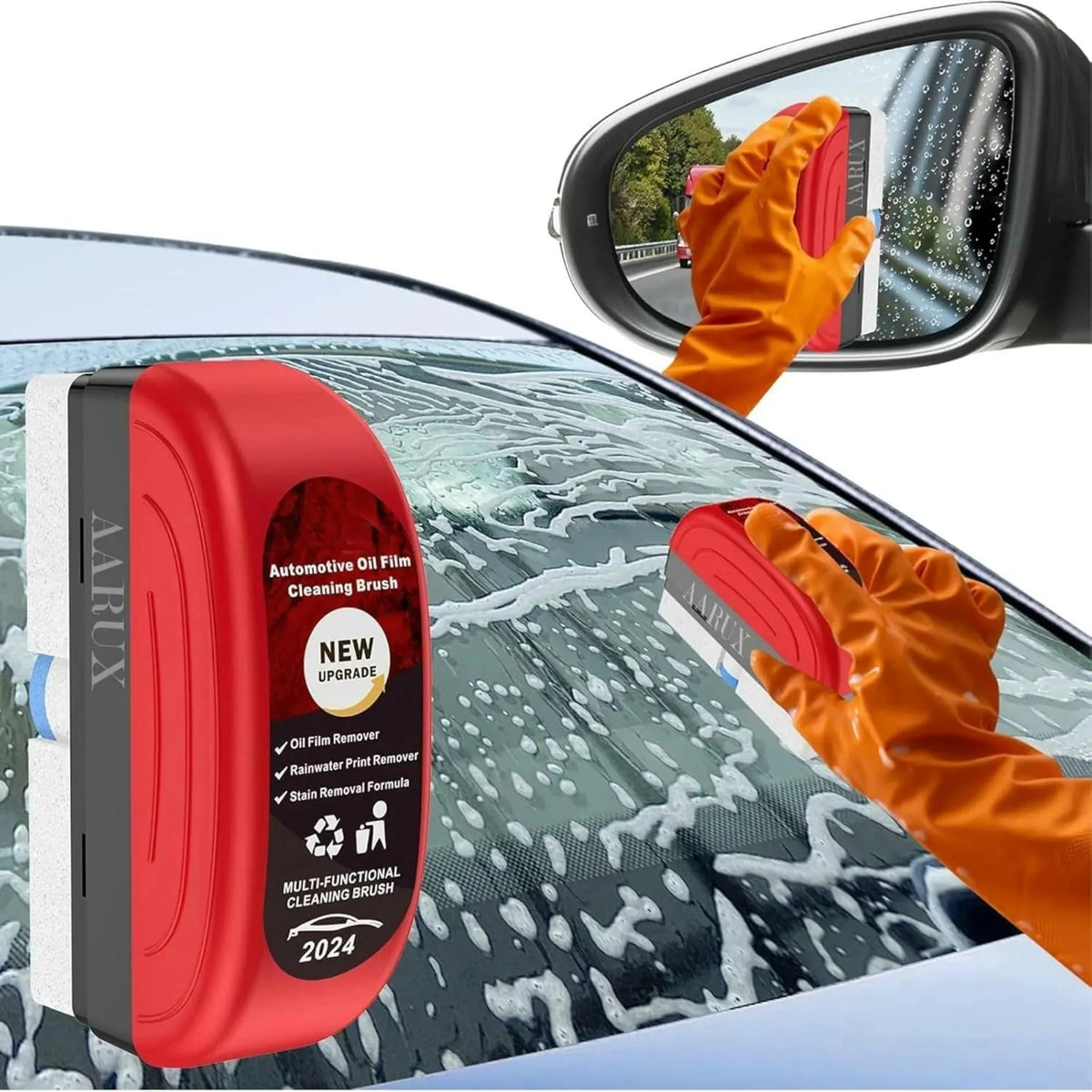 Car Glass Oil Film Remover with Cleaning Brush | Removes Oil Film, Water Spots, Grease & Wiper Marks | Clear Vision Windshield Cleaner