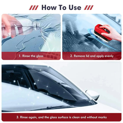 Car Glass Oil Film Remover with Cleaning Brush | Removes Oil Film, Water Spots, Grease & Wiper Marks | Clear Vision Windshield Cleaner