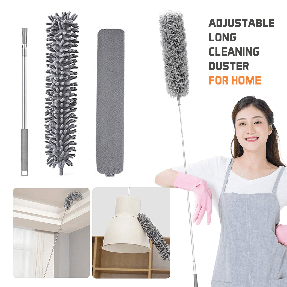 Extendable Microfiber Duster & Bendable for High Ceiling Fans, Window Blinds, Furniture