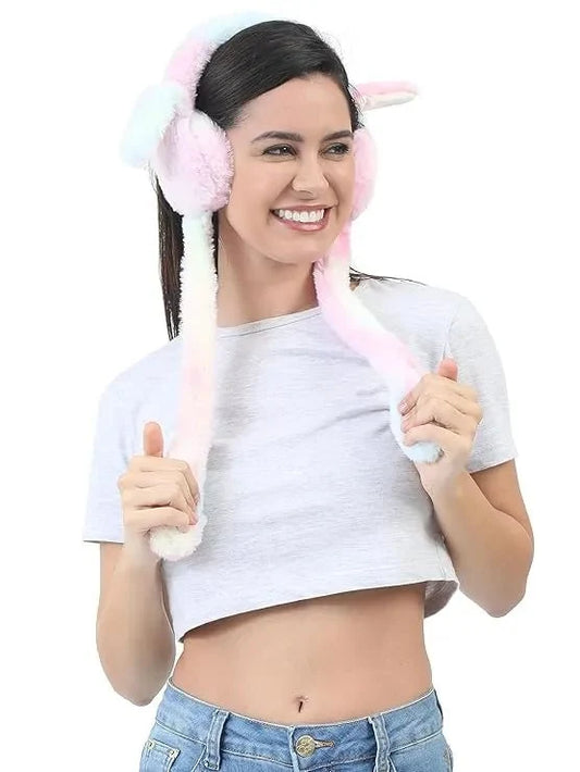 Girls Winter Plush Earmuffs with Moving Bunny Ears – Soft, Warm & Super Cute Ear Warmer