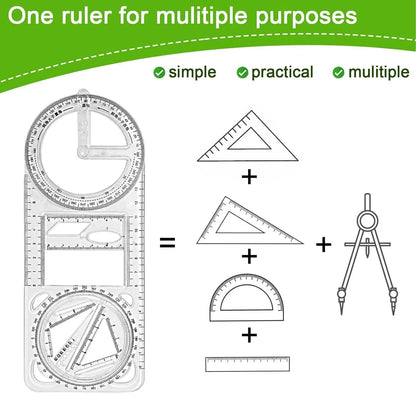 Multi-Functional Geometry Ruler – 360° Protractor, Compass & Measuring Tool for Students & Designers