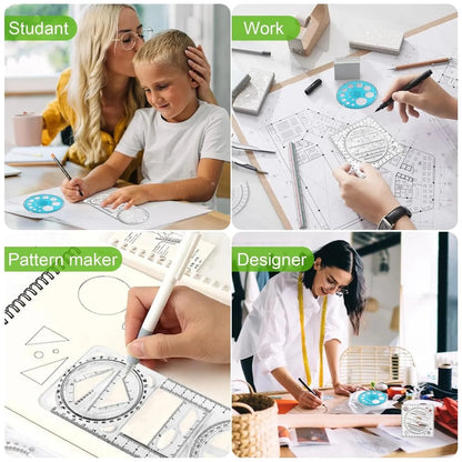 Multi-Functional Geometry Ruler – 360° Protractor, Compass & Measuring Tool for Students & Designers