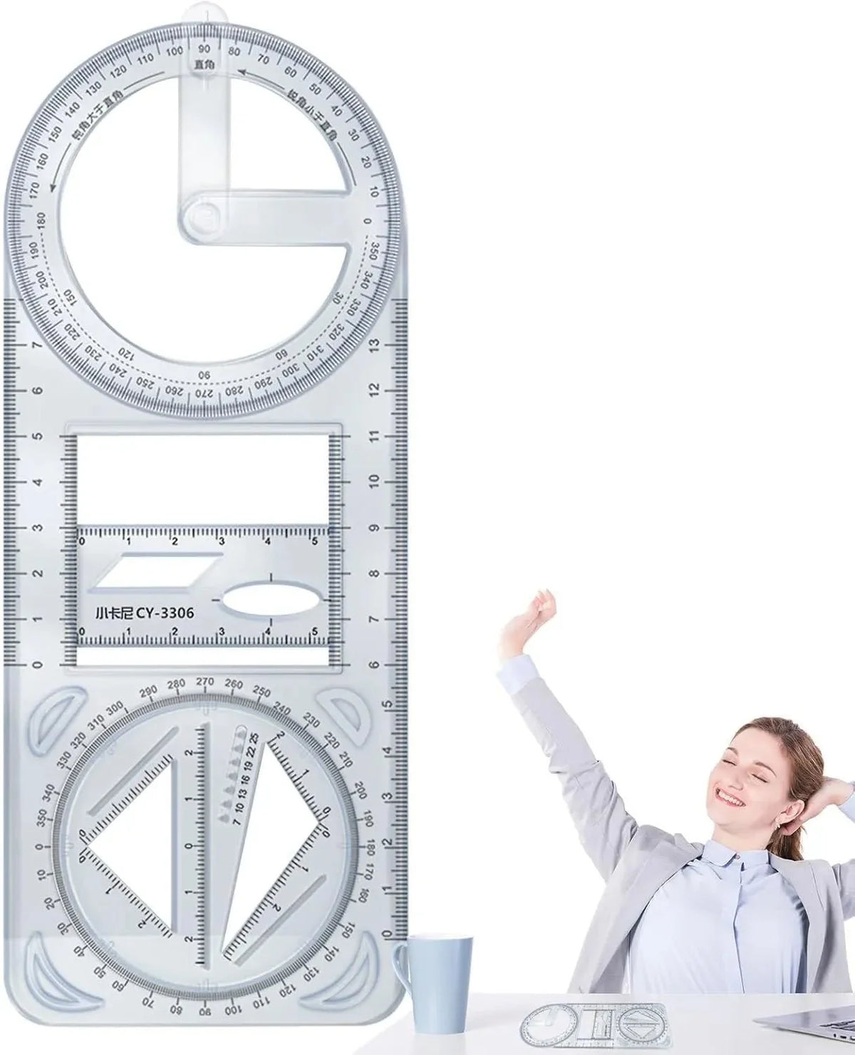 Multi-Functional Geometry Ruler – 360° Protractor, Compass & Measuring Tool for Students & Designers