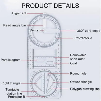 Multi-Functional Geometry Ruler – 360° Protractor, Compass & Measuring Tool for Students & Designers