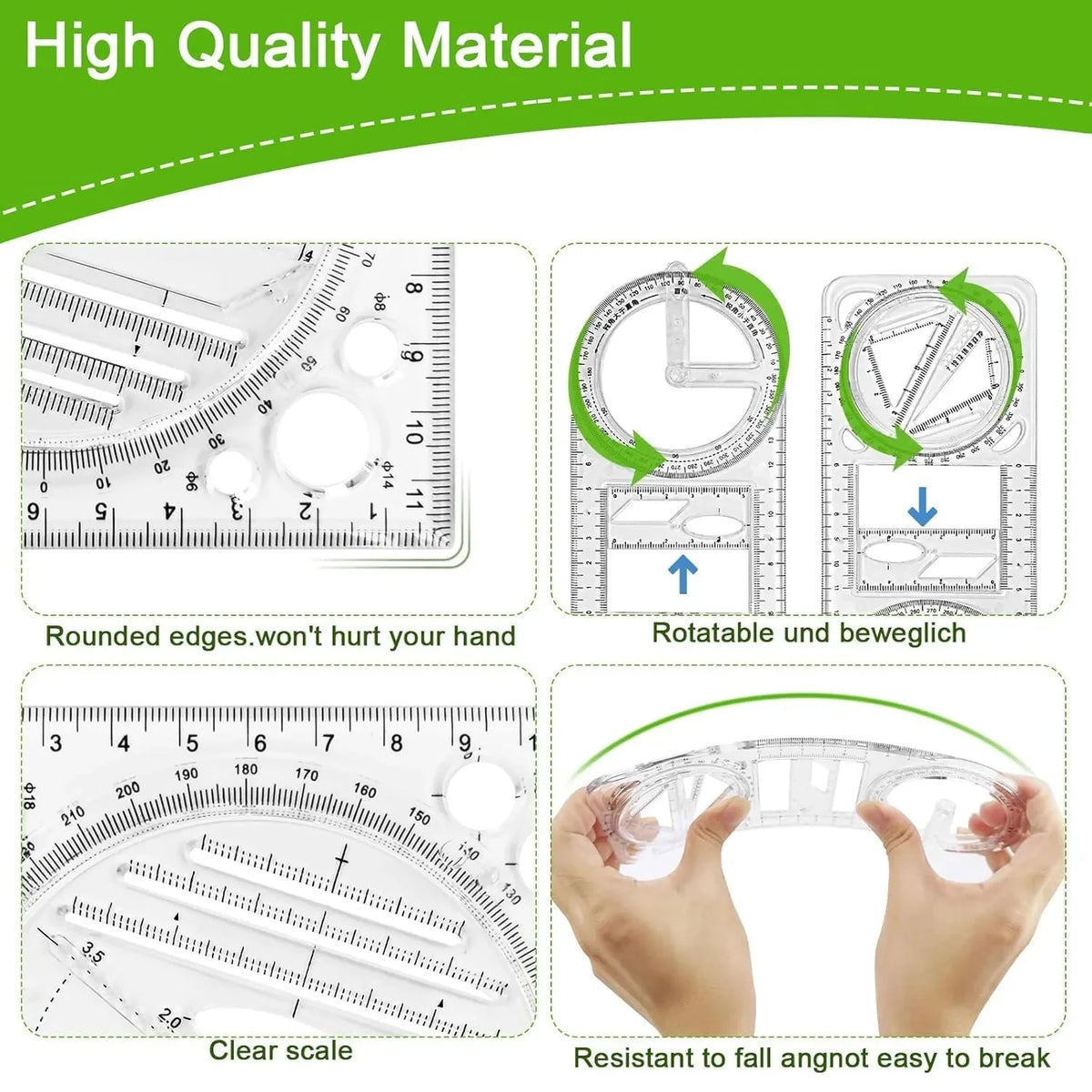 Multi-Functional Geometry Ruler – 360° Protractor, Compass & Measuring Tool for Students & Designers