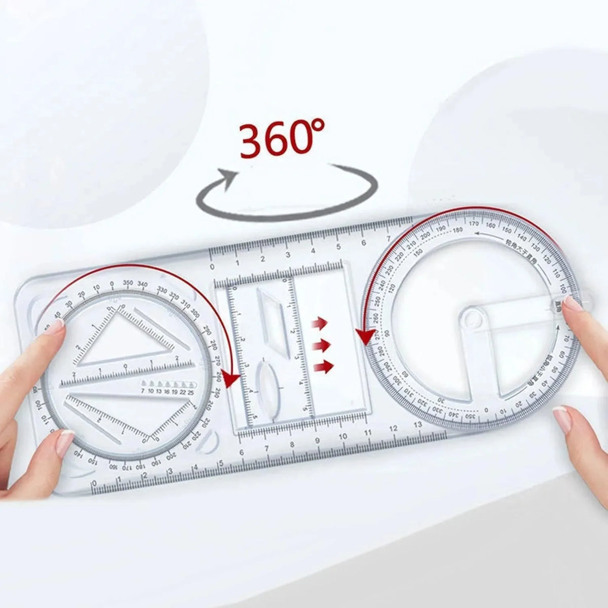 Multi-Functional Geometry Ruler – 360° Protractor, Compass & Measuring Tool for Students & Designers