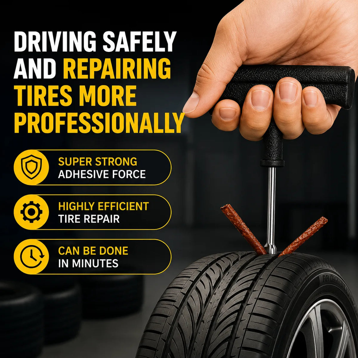 All-in-One Tubeless Tyre Puncture Repair Tool Kit