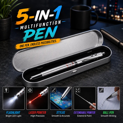 5-in-1 Multi-Function Antenna Pen with LED Light