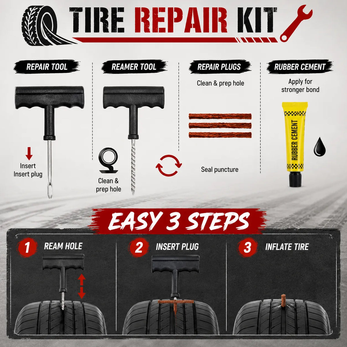 All-in-One Tubeless Tyre Puncture Repair Tool Kit