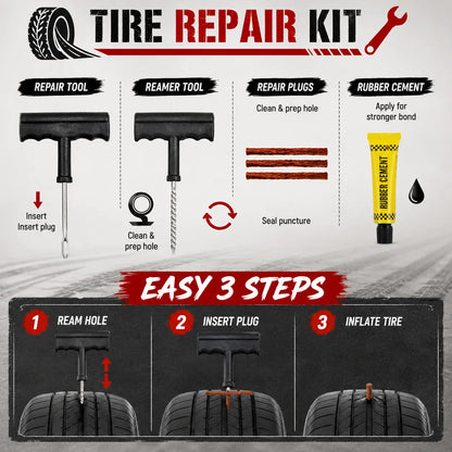 All-in-One Tubeless Tyre Puncture Repair Tool Kit