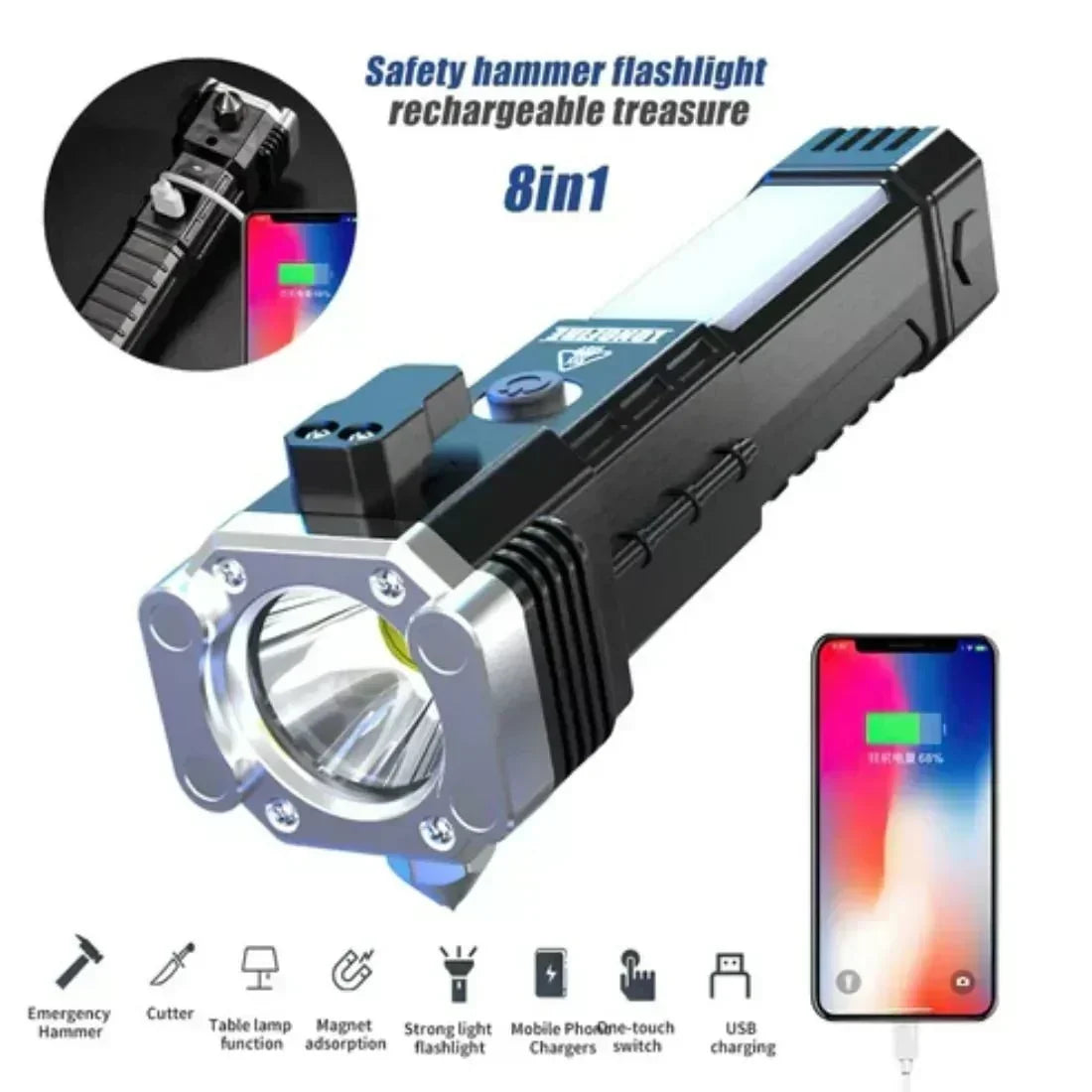 Portable Rechargeable LED Torch with Built-In Power Bank