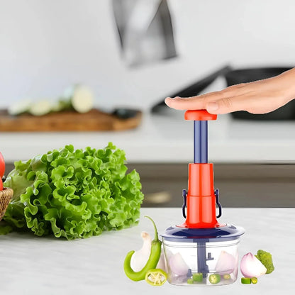 Push Chopper Manual Hand Press Chopper with 3 Sharp Blades – Quick & Effortless Vegetable & Fruit Cutter