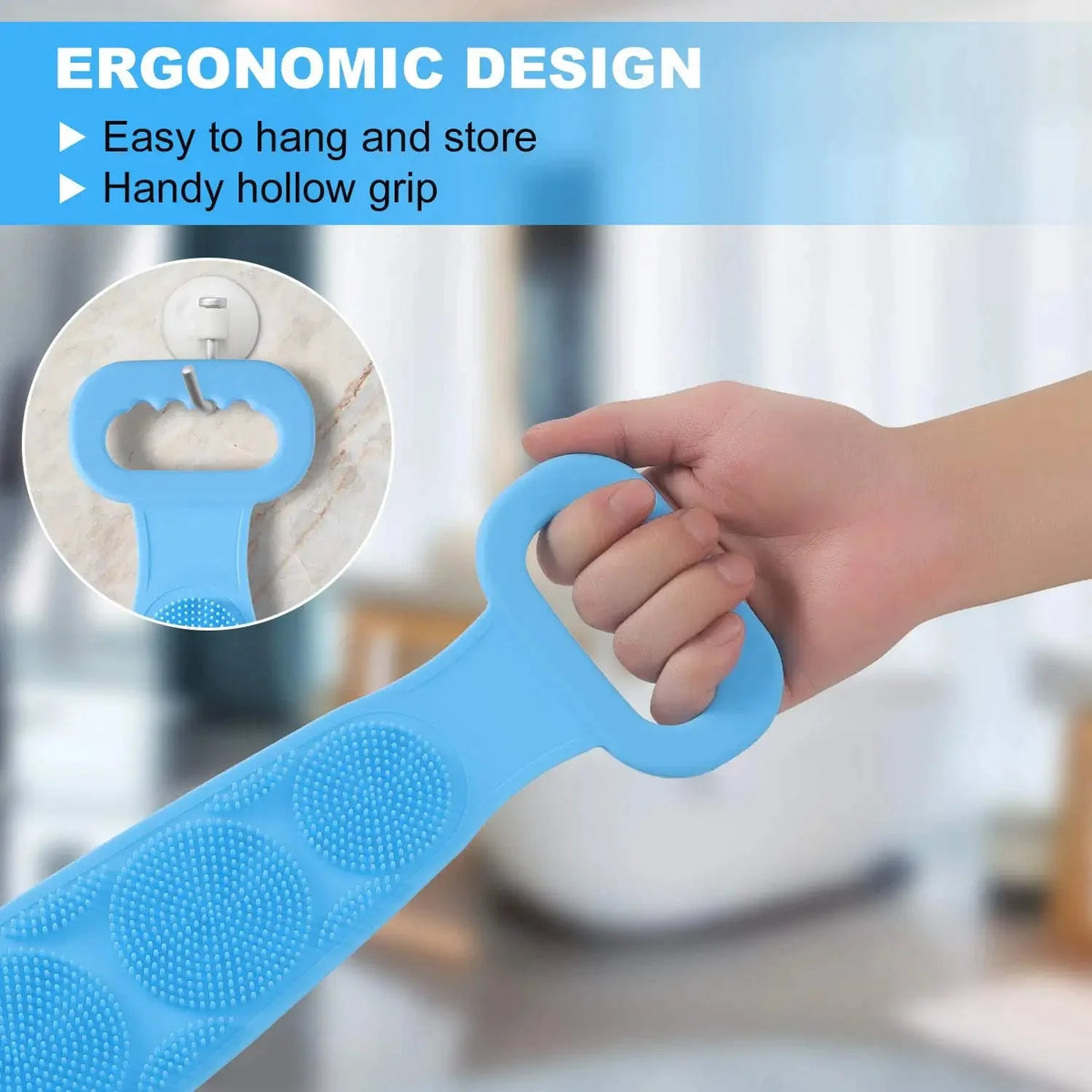 Silicone Bath Body Brush with Long Handle | Exfoliating Back Scrubber for Shower | Deep Cleansing & Massage Brush