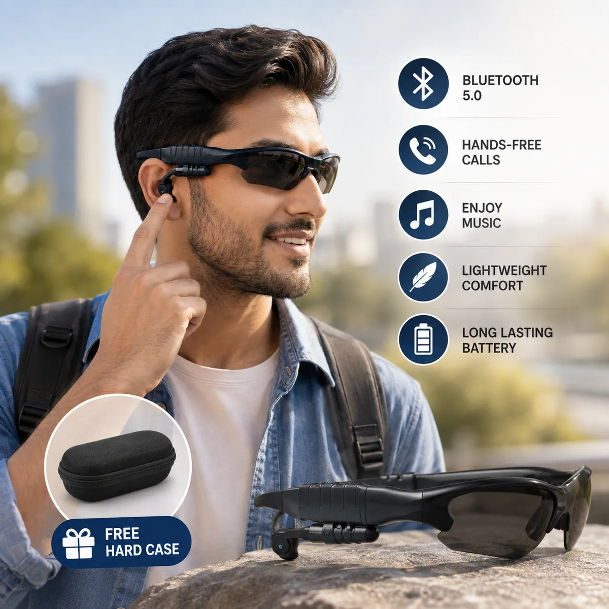 Wireless Audio Sunglasses with Protective Carry Case