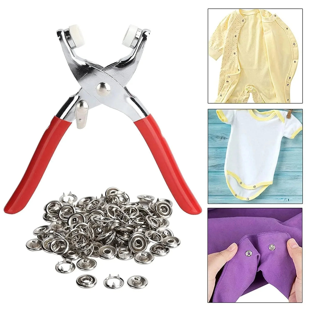 Stainless Steel Snap Fasteners Kit with Hand Press Tool | Thickened Metal Five-Claw Buckle Set for DIY Sewing, Leather Craft, Jackets & Clothing Repairs